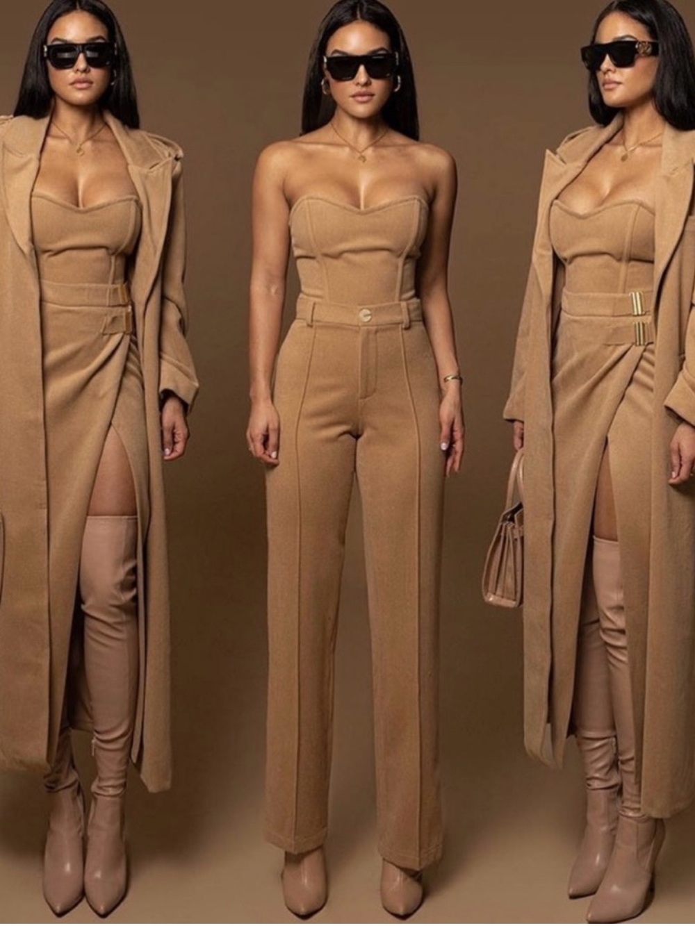 Tailored Camel Jumpsuit Pants - Women by Jluxlabel